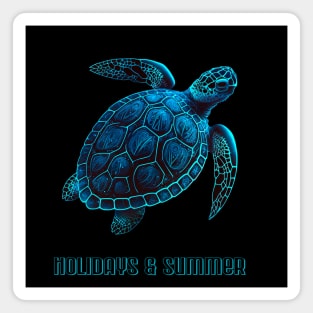 Sea turtle, tattoo style, blue digital drawing Magnet